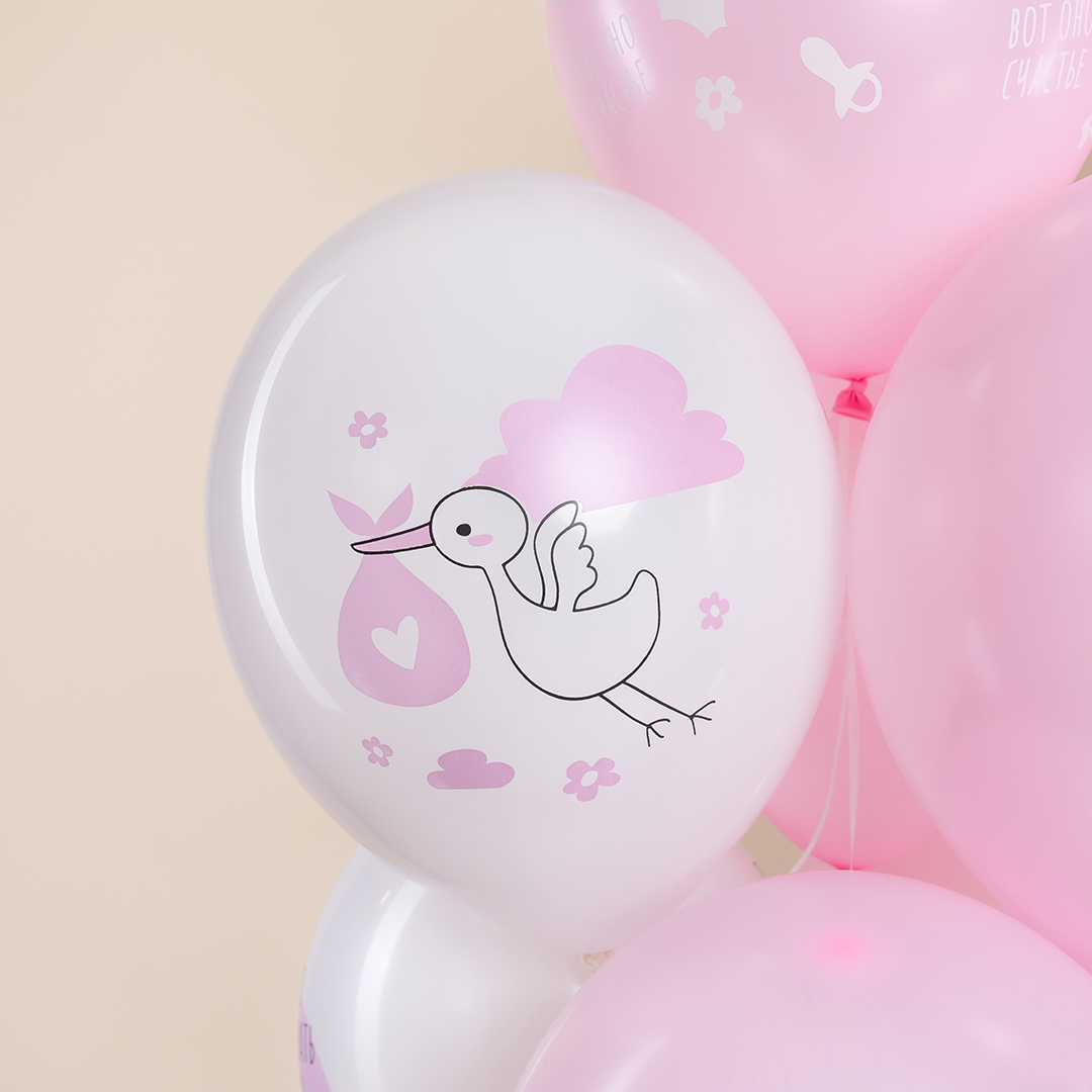 Шар (12''/30 см) Ура, Девочка!, Белый/Розовый, пастель, 5 ст, 25 шт.