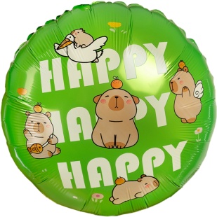 Шар (18''/46 см) Круг, Капибары, Happy Birthday, 1 шт. в уп. (цв.этик.)
